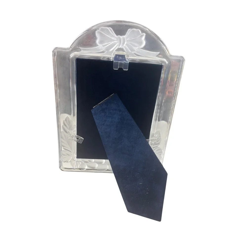 VTG Savoir Vivre Luscious Rectangle Frame Clear Frosted Crystal Glass Bow Floral